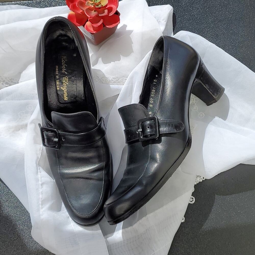 Robert Clergerie Vintage Black Leather Heel Loafers 8.5